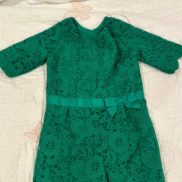 NWT Janie and Jack emerald green lace jumpsuit size 4 - Picture 2 of 4